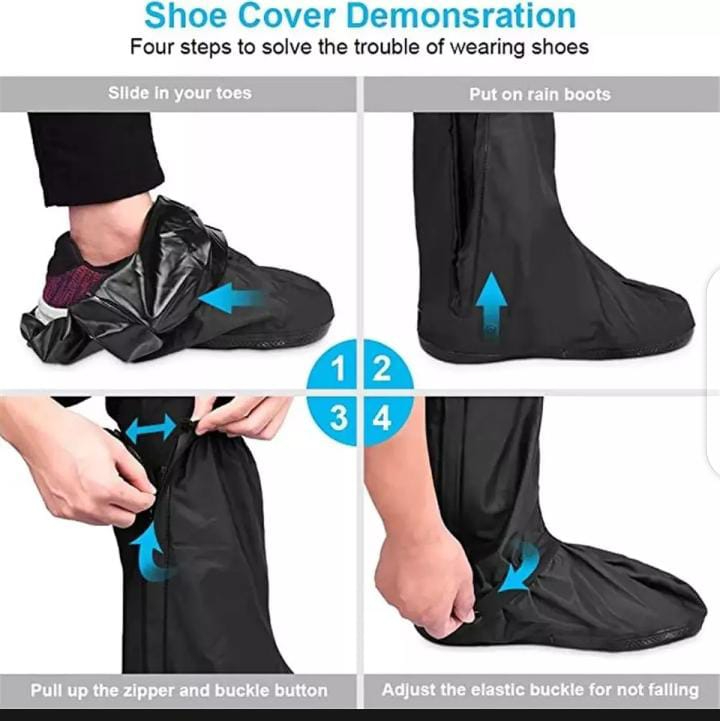 Rain + Dirt Protection Shoe Cover for Reusable & Foldable Long Boot Covers, Overshoes Wear for Travelling, Motorcycle, Cycling, Riding For Both Men and Women - Eastern Mall