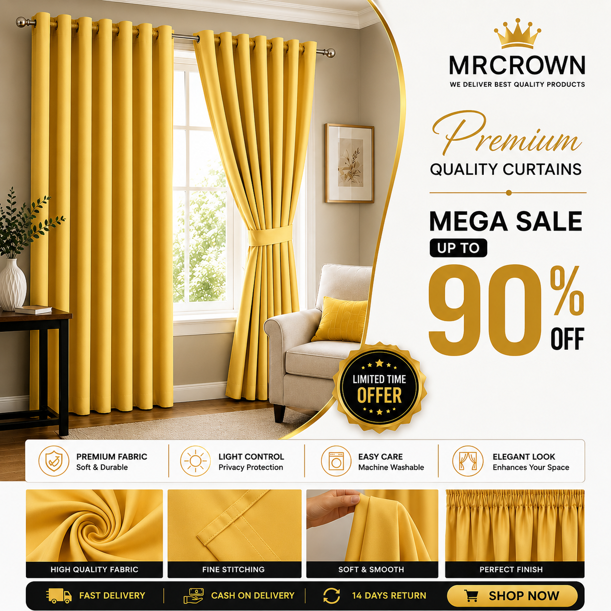 (Export Quality) Curtains for Room  Curtains for Bedroom & Drawing Room – Curtains for Kitchen & Room Window  Parday for Door and Window Stylish  Parda & Parday with Stainless Steel Rings (W50 x L84 Inches)