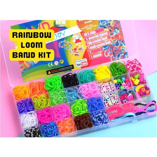 Loom Bands Box Set Colourful Rainbow Bright Bracelet DIY Making Box Rubber Bands Girls Craft Toy Gift Present Birthday Accessories Charms