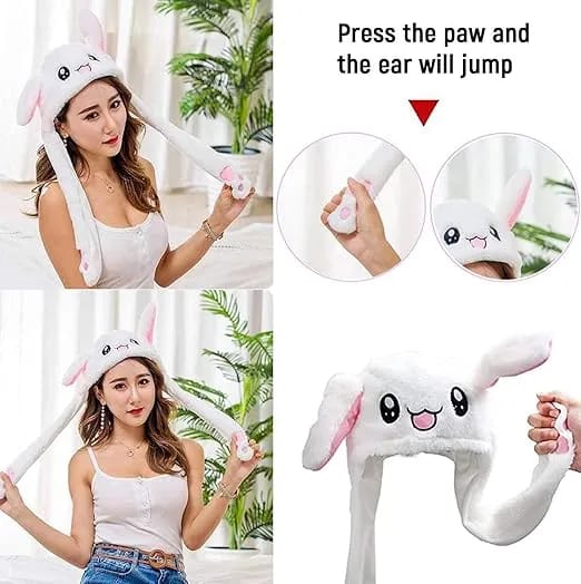 Bunny Hat Moving Ears – Plush Rabbit Hat – Press Paw to Move Ears – Cute Funny Bunny Cap with Animated Ears – Soft Plush Winter Hat for Women, Girls & Kids – Cosplay, Birthday Gift, Party & Photography Accessories