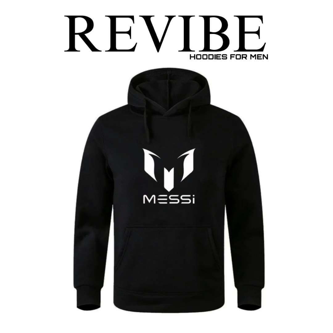 REVIBE - Black Messi Printed Hoodies For Men