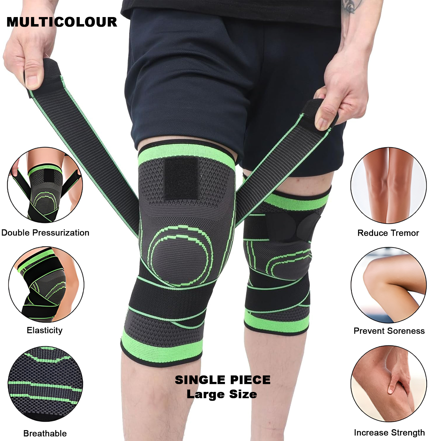 1 piece Knee Supporter Adjustable Pressurized Compression Brace Sleeve Nylon Elastic Pad Sports Gear Joint Stabilizer Wrap Fitness Training Jogging Running Gym Exercise Cycling Volleyball Pain Relief Lightweight Durable Ergonomic Unisex Men Women