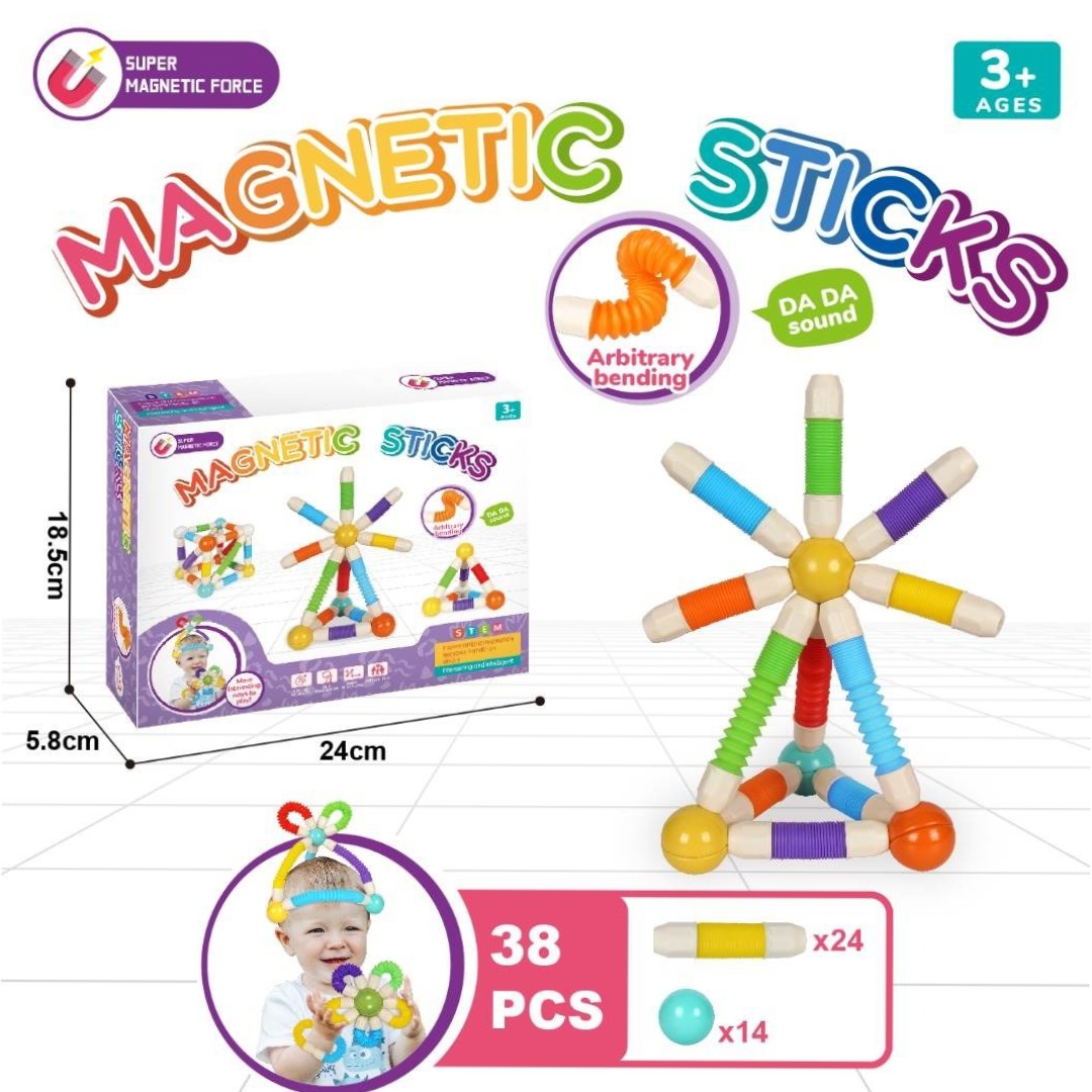 Super Pop Tube Magnetic Building Sticks And Balls 3D Puzzle Educational Stem Toy For Kids (38Pcs)