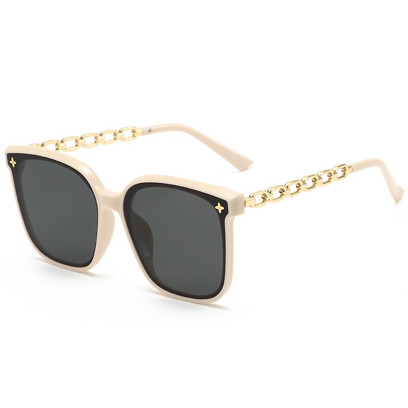 Korean Fashion UV Resistant Large Frame Gold Metal Sunglasses for Women Advanced Accessories Ins