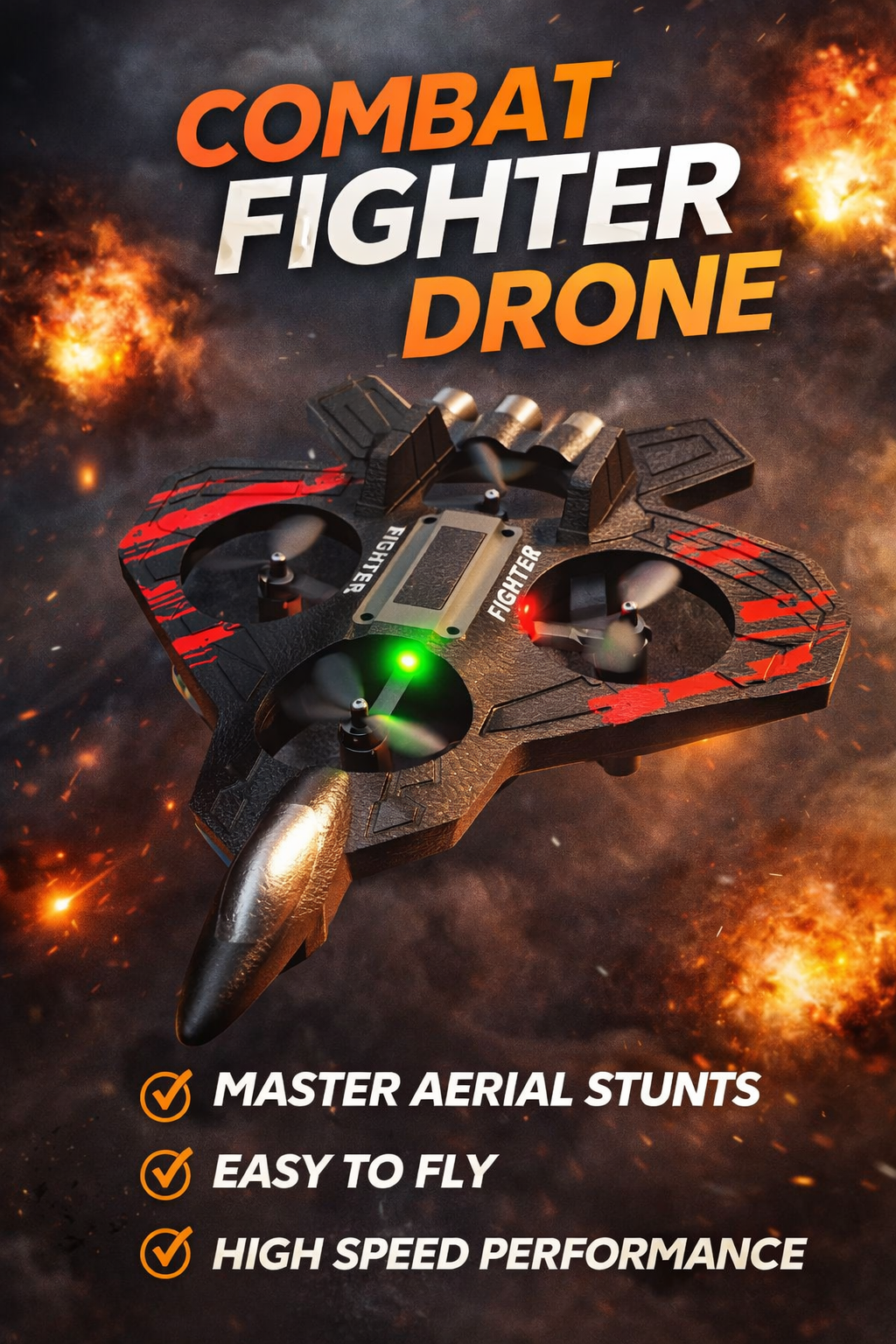 RC Fighter Jet Starfighter Toy with 2.4G Remote Control – 360° Stunt Flying Airplane Drone with LED Lights & Gyroscope Stabilization for Kids & Adults