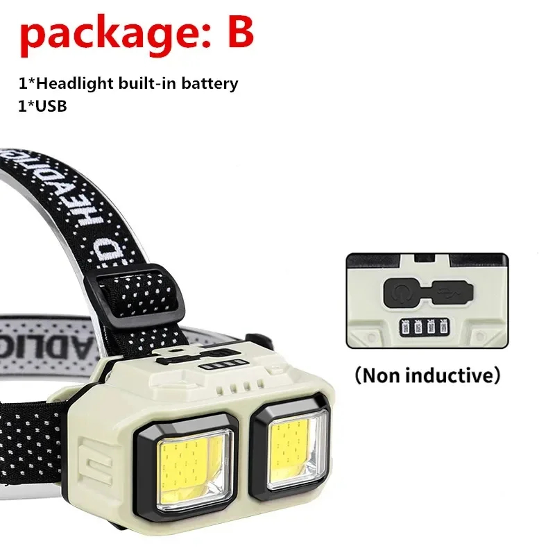 COB Sensor Headlamp LED Head Light Camping Fishing Mining Light Lamp Torch Flashlight Waterproof Headlight USB Rechargeable