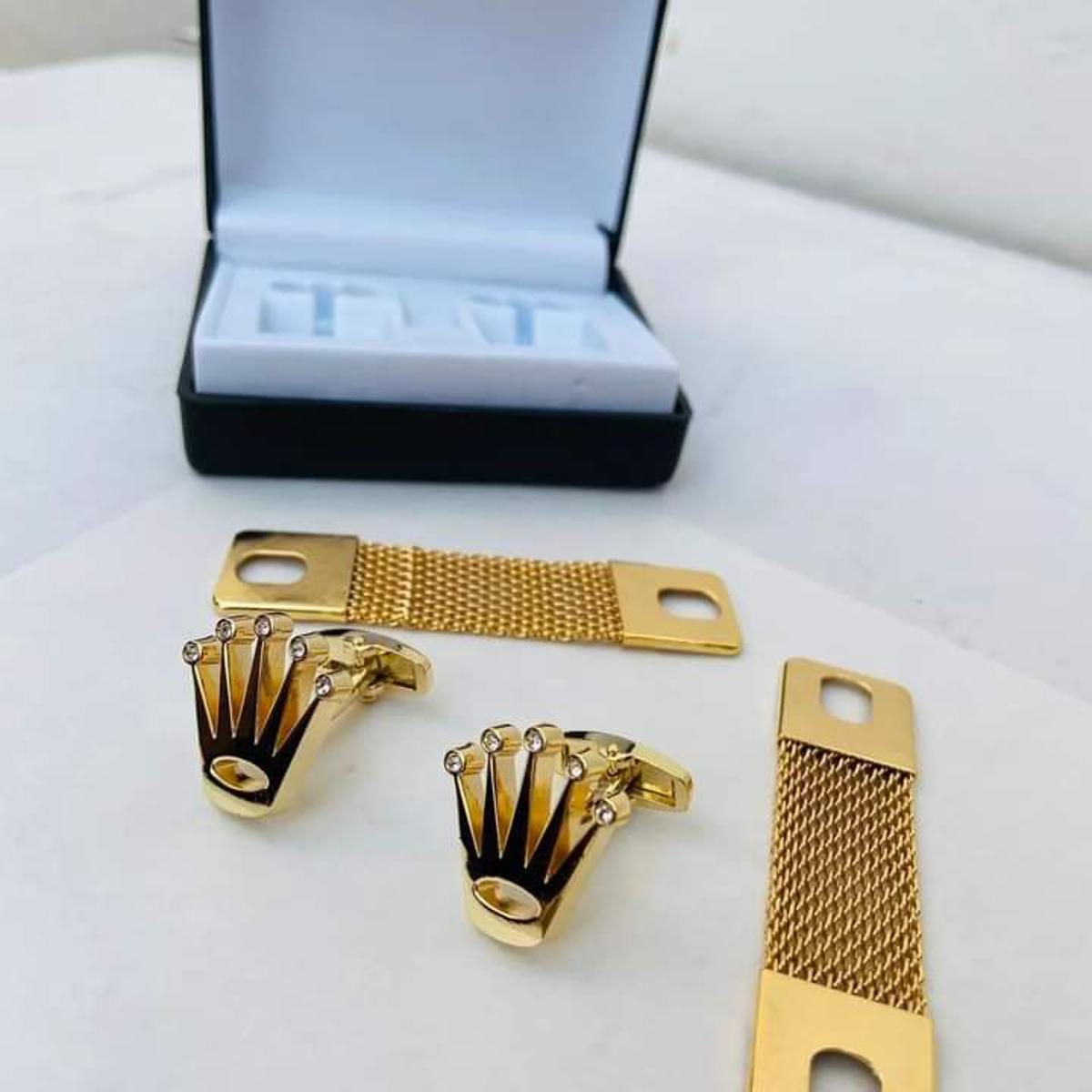 Cufflinks for Men | High-Quality Crown Cufflinks with Diamonds | Crown Studs for Men | Casual Wear Cufflinks with Chain and Box Packing