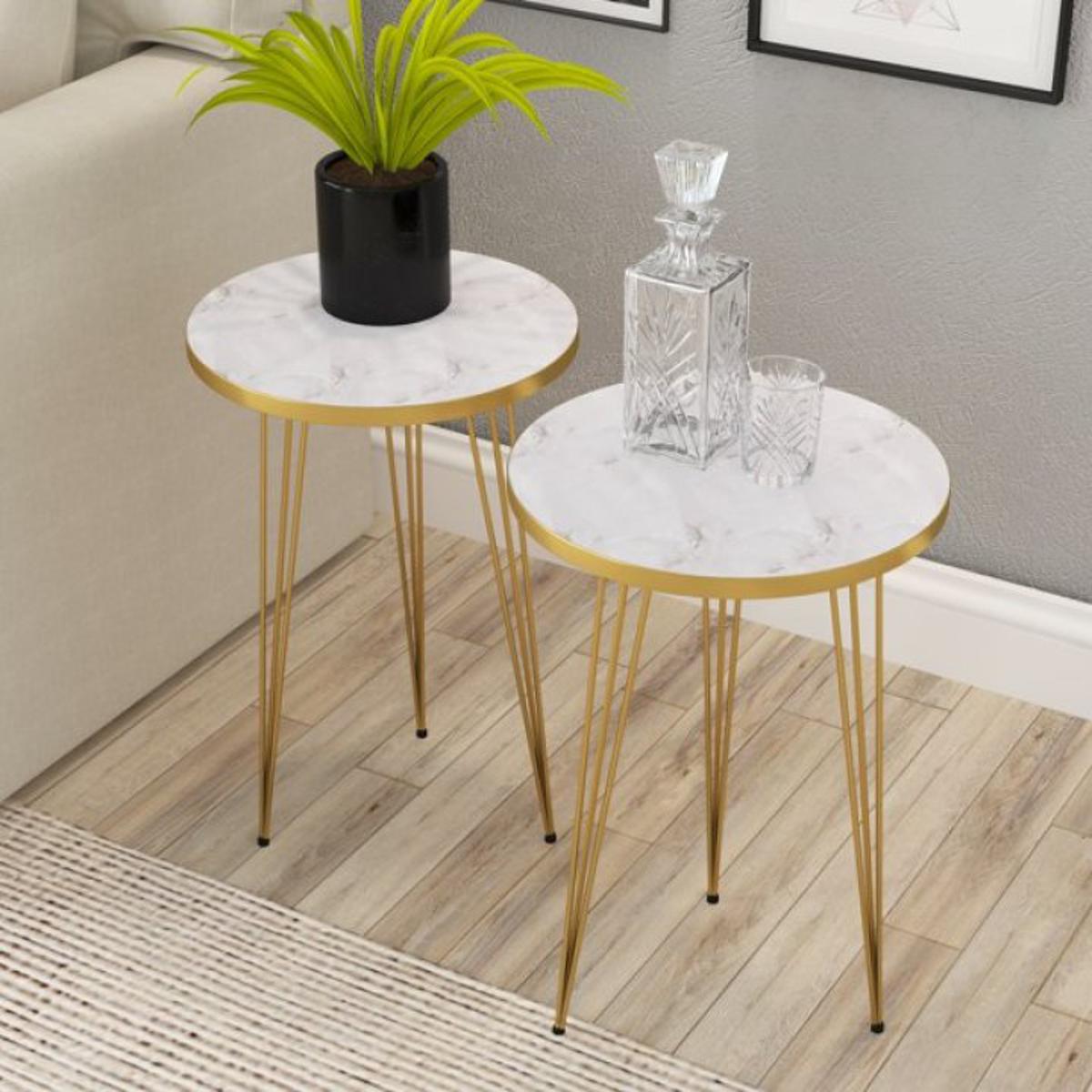 2 pcs/3 pcs Round Coffee Table HIGH Gloss Nesting End Tables - Round Wood Stacking Coffee Side Accent Tables with Metal Legs for Living Room, Home Office, Nightstands for Bedroom, Sturdy Easy Assembly - 2 Pieces Nesting Table set for living Room