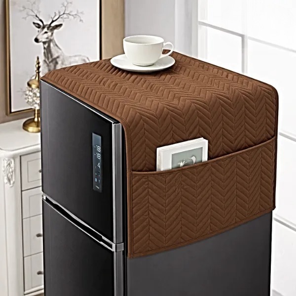 Fridge Dust Cover Waterproof Refrigerator Coat with 6 Pocket 21x56 inches Household Freezer Top Hanging Bag Fridge Storage Bag