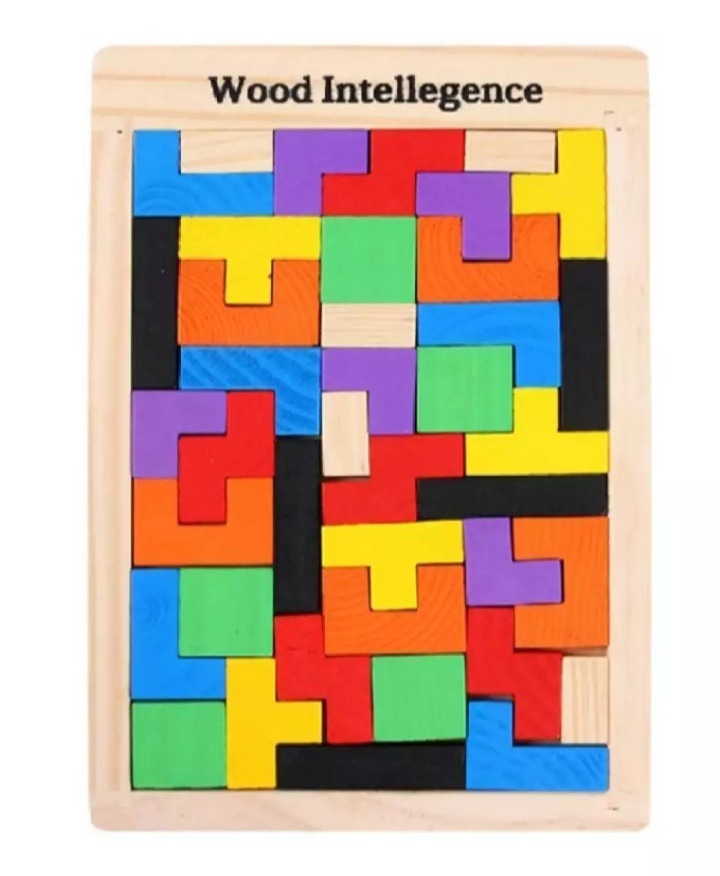 Multicolor Wooden Tetris Puzzle Blocks Board – Educational Intelligence Toy for Kids, Brain Teaser Game, Early Learning STEM Toy, Creative Montessori Gift for Boys & Girls (Safe & Durable)