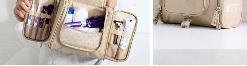 Travel Portable Cosmetic Bag 6 Color Hang Hook Folding Wash Make-Up Organizer Neceser Makeup Pouch For Women Beauty Toilet Bag