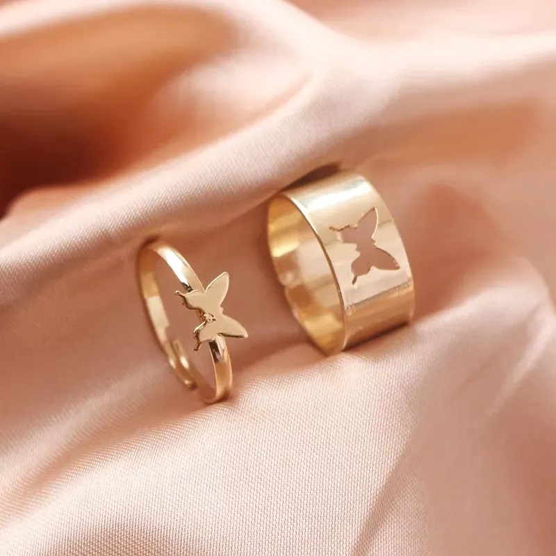 Trendy Butterfly Rings for Men & Women - Lover Pack of 2 Open Adjustable Rings for Couples - Couples Ring