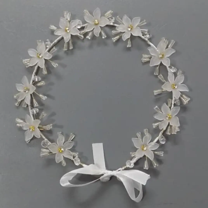 White Acrylic Flower Headband crystal Pearl flower beads wedding party hair Crown hair accessories