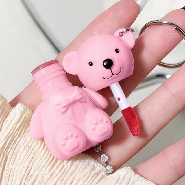 1Pc gloss Texture Lip Glaze Art Value Bear Paradise Velvet Lip Bear Keychain Lip Mud Lipstick Waterof Long Lasting Lip For Women & Girls