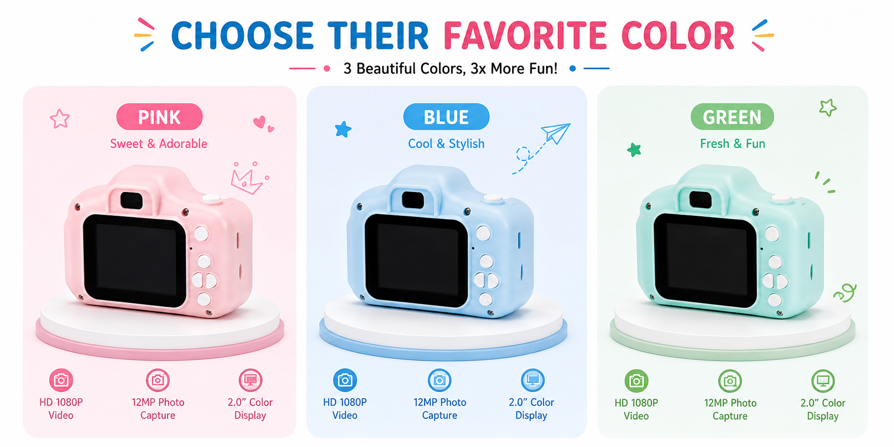 Mini Rechargeable Kids Camera 1080P HD | Digital Photography and Video Toy Camera with 2.0 Inch Color Screen | Portable Lightweight USB Rechargeable Camera for Children | Best Birthday Gift for Boys and Girls Ages 5 to 10 Years Old