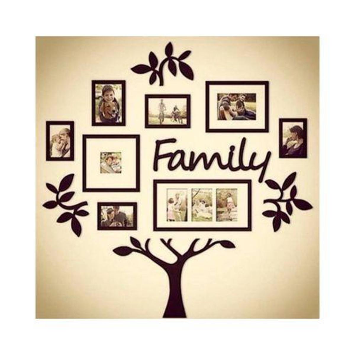3D Wooden Wall Family Tree With Picture Large Size Frames, Wooden Family Tree Photos Frame, Modern - Family Tree with 8 Photo Frame