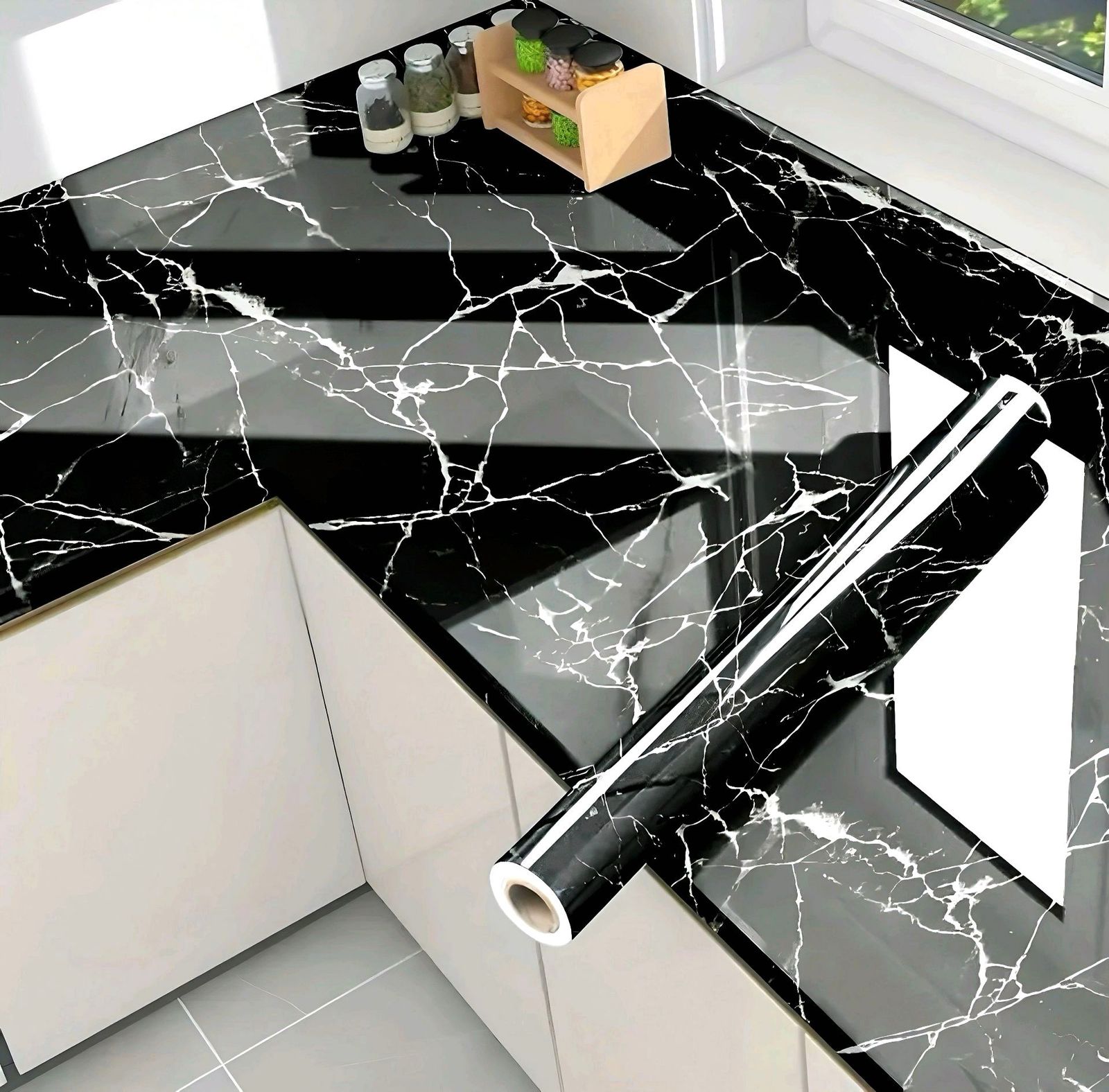 60cm x 200cm Self-Adhesive Marble Sticker Roll – Waterproof PVC Vinyl Sheet for Kitchen, Countertops, Wall & Furniture Decor