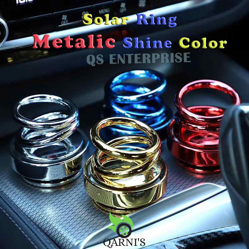 Solar Car Air Freshener - Rotating Double Ring Dashboard Perfume Diffuser, Solar Powered Metal Car Fragrance - Blue & Red