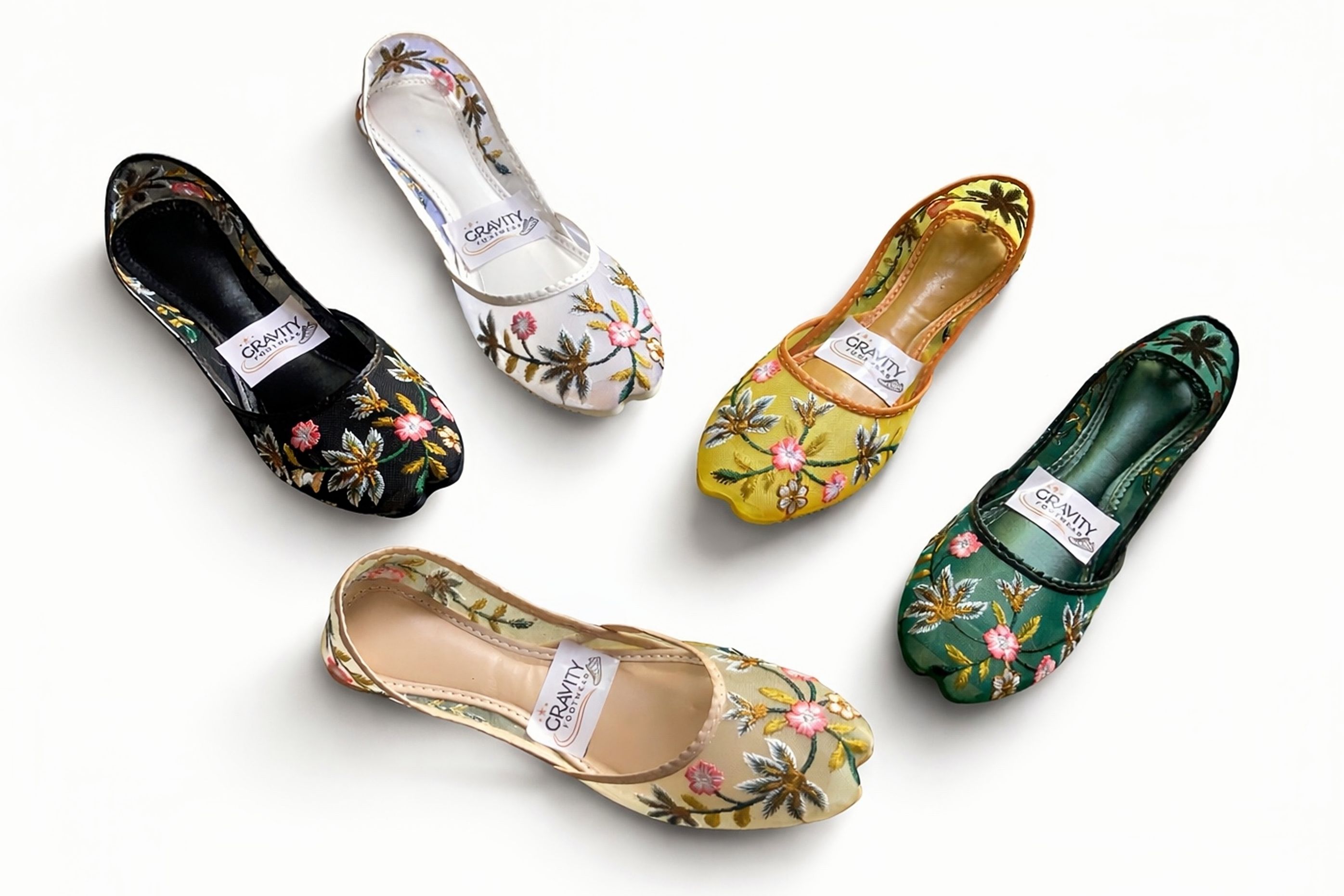 Ladies Khussa | Trending Fancy Floral Embroidered Traditional Khussa for Women & Girls | Soft Comfortable Rubber Sole Flat Jutti Shoes | Casual, Wedding & Party Wear | Multi-Color (Black, White, Yellow, Green, Beige)