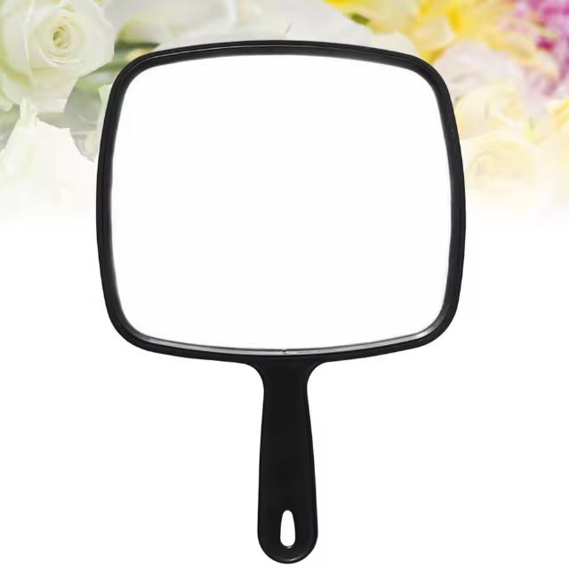 Handheld Mirror Professional Handheld Salon Barbers Hairdressers Mirror with Handle Practical Hand Mirror for Home (Black)