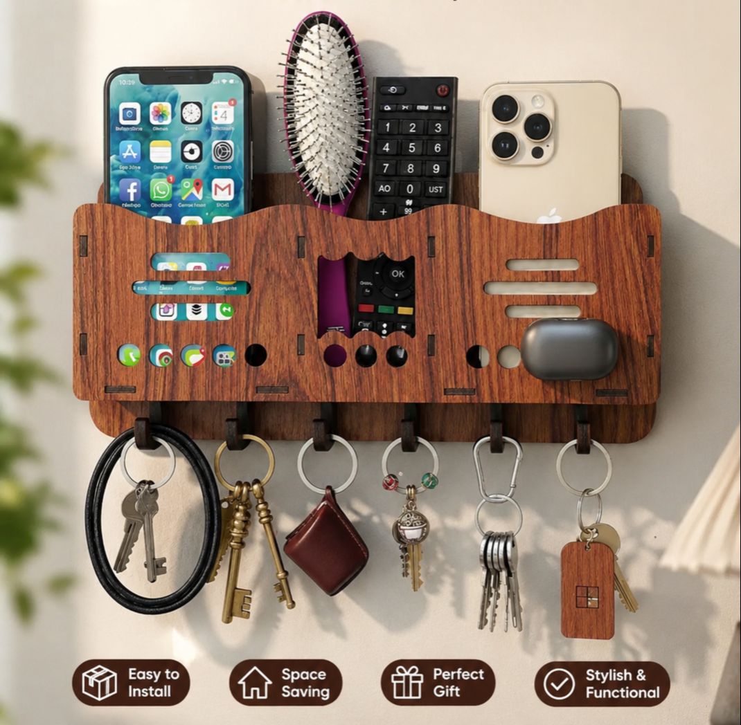 Wall-Mounted Wooden Organizer for Keys, Phone, and Other Essentials - Modern Home Decor Accessory