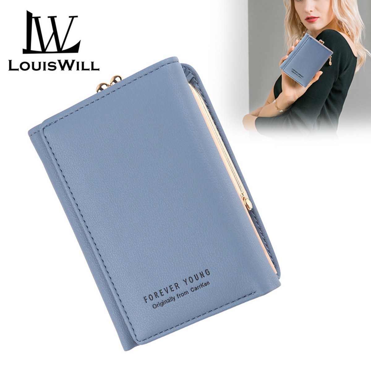 LouisWill Wallets Women Fashion Wallets Short Wallets Trifold Wallets Clutch Purses PU Leather Hand Bags Large Capacity Card Holders Coin Purses Buckle Wallets for Women with Free Coin Bag