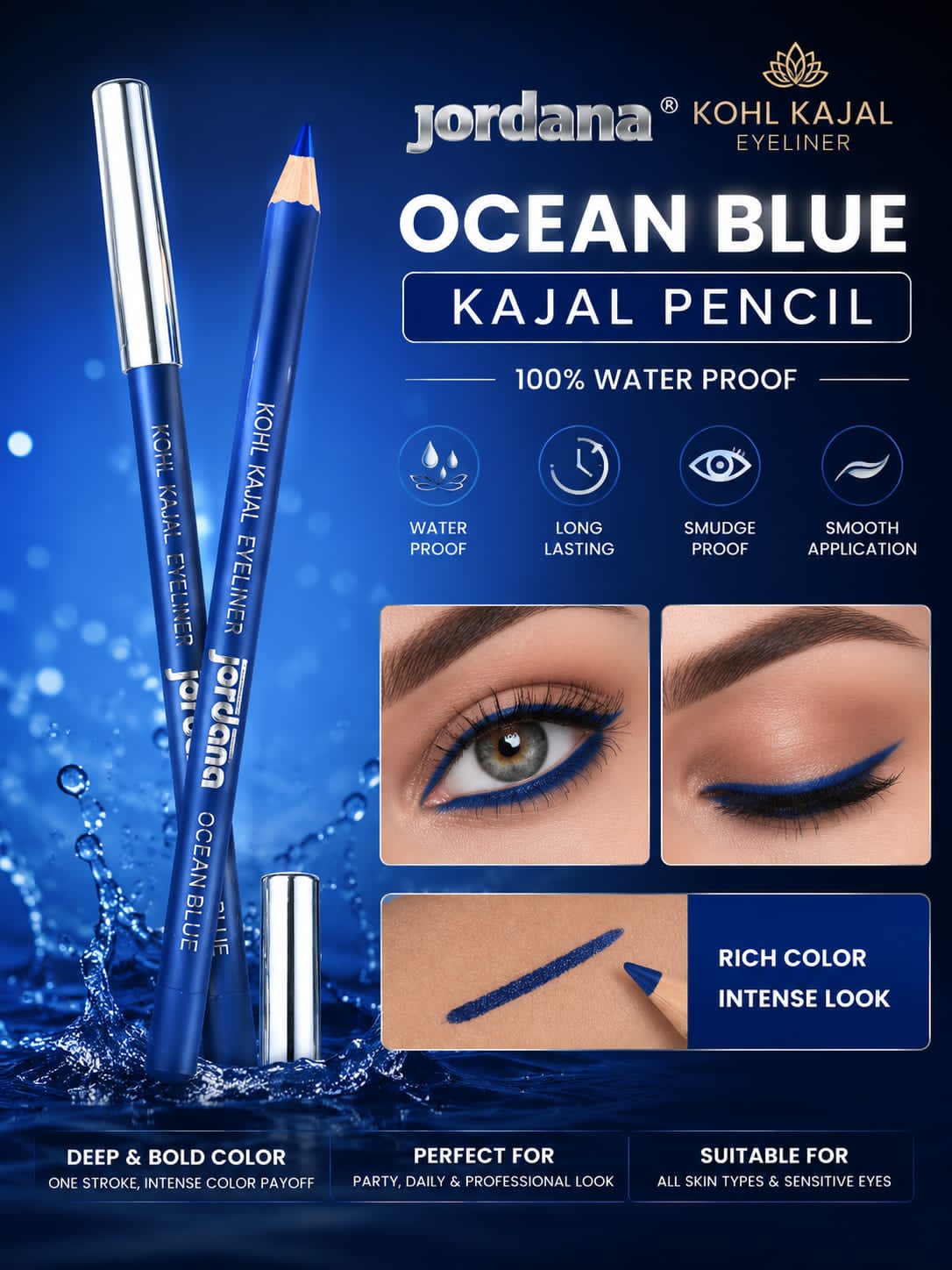 3 in 1 Eyes Kajal Pencil | Waterproof Long Lasting Eyeliner | Black White Nude Eye Pencil for Waterline, kajal stick
