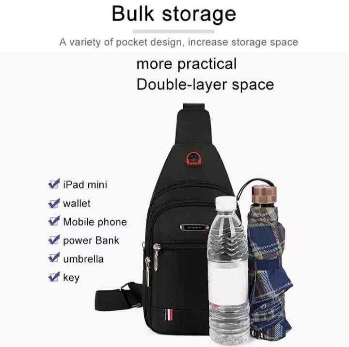 Waist Bag Men Waterproof Sling Bag Pack Waist Bag Large Capacity Hip Belt Cross body Shoulder Pouch Purse Men Chest Bag Side Bag Fanny Bag with Headphone Jack- For Men And Boys