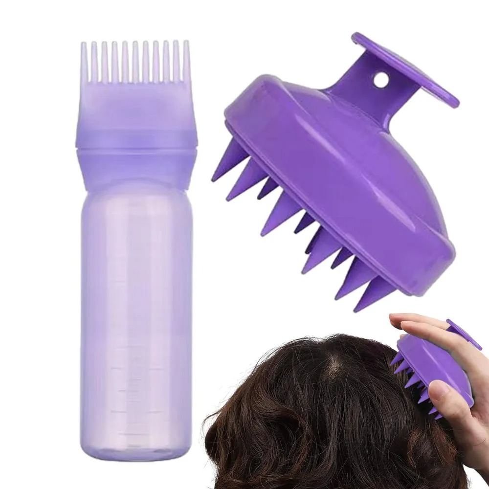 2 In1 Shampoo Massager Brush Scalp Hair Scrubber with Hair Dye Applicator Brush Bottles Dyeing Shampoo Bottle Oil Comb Hair Dye Bottle Applicator Hair Coloring Styling Tool