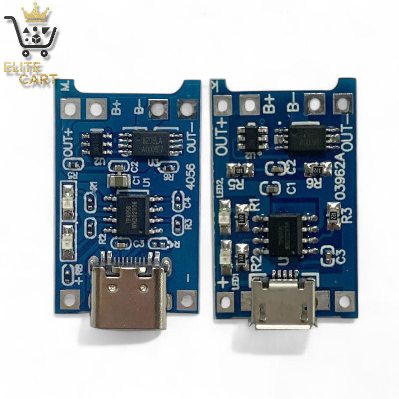 TP4056 Charging Module | Type-C + Micro USB 5V 1A Lithium Battery Charger Board with Protection | 18650 Li-ion 3.7V Cell BMS Fast Charging Circuit | DIY Power Bank Solar LED Light Robotics IoT Projects Battery Management Module in Pakistan