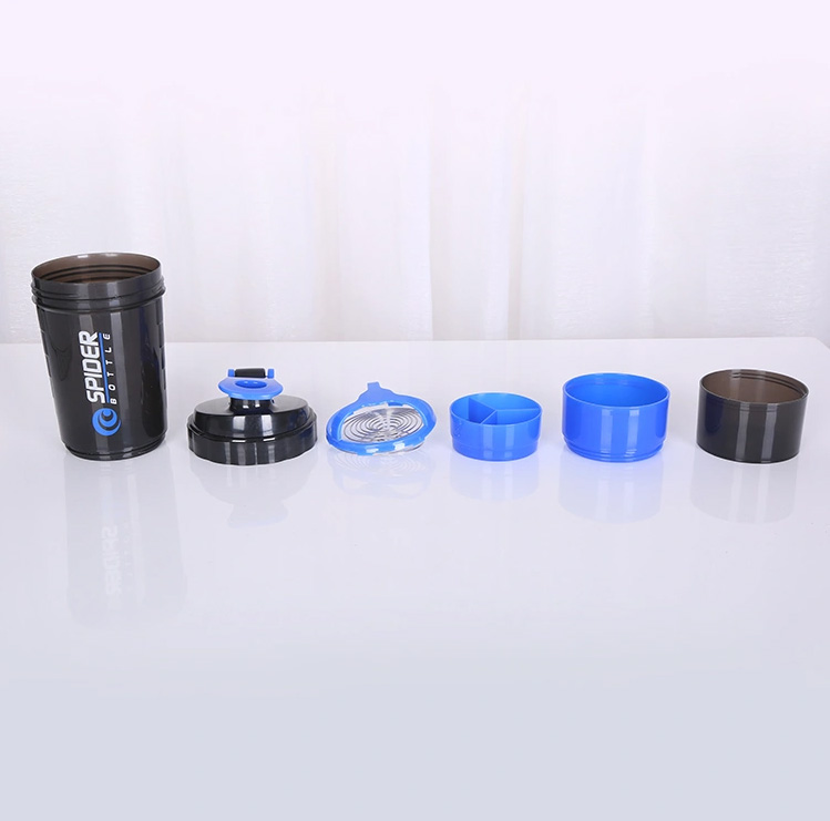 3-in-1 Spider Protein Shaker Bottle Sports Gym Water Bottle Multi-Purpose Shaker with Extra Supplement and Pill Capsule Storage BPA Free Plastic Easy Grip Leak Proof-500ml