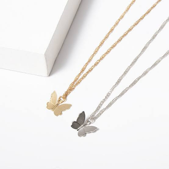 Korean Golden Silver Butterfly Beautiful Necklace Pendant for Girls Women
