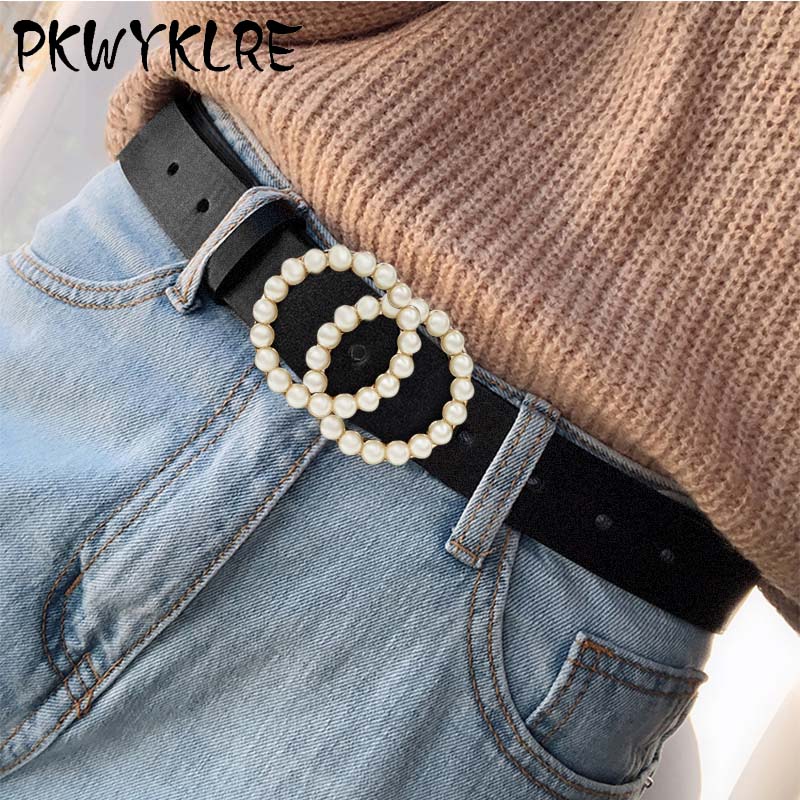 Ladies belt luxury design pearl inlay 