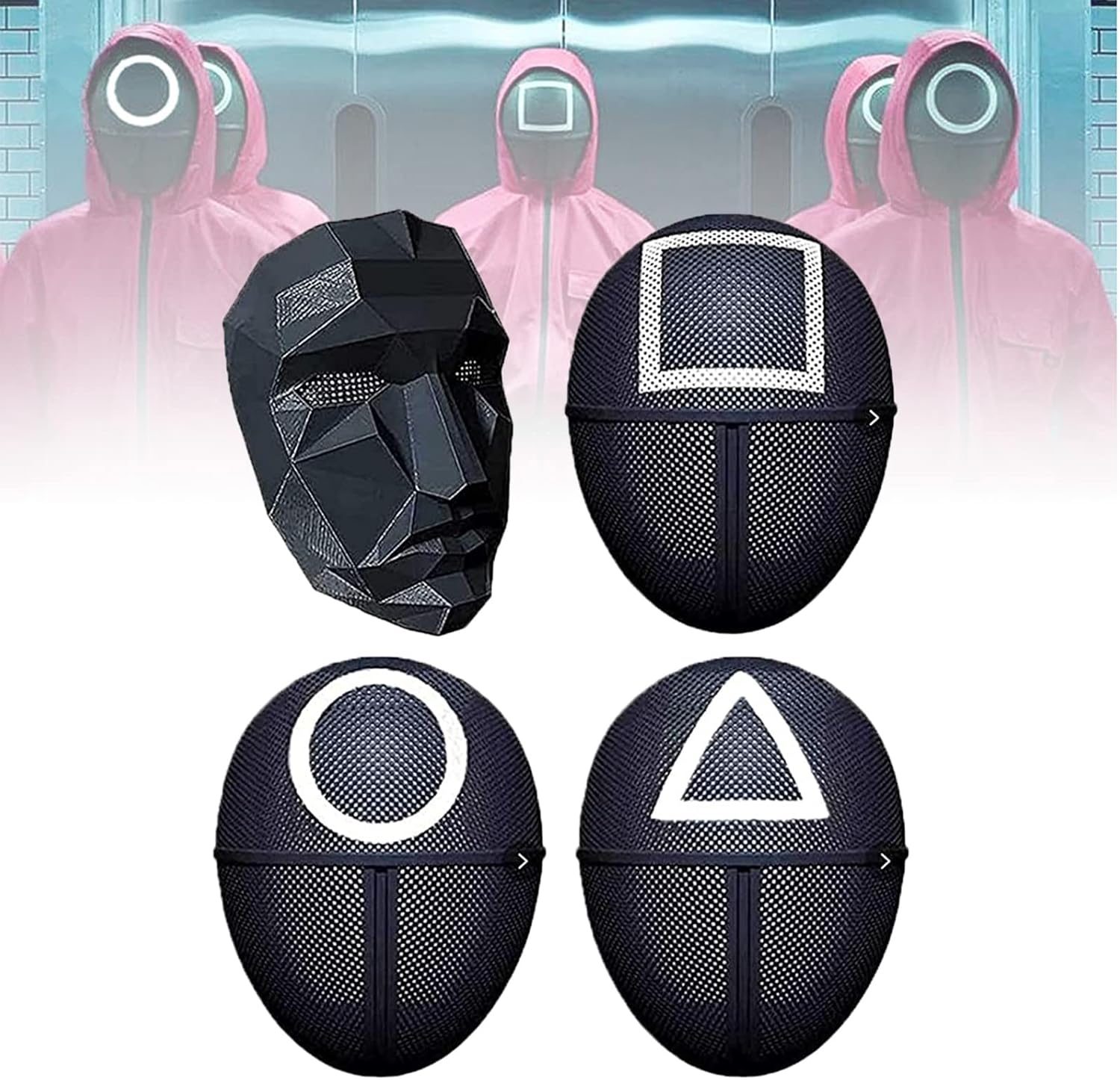 The Squid Game Cosplay MaskSquid TV Show Halloween Costume Mask Square Triangle Circle Front Man (Front Man)Halloween Game Mask, Carnival Mask, Game Mask, Black Mask, Halloween Cosplay, Gadget, Man Mask, Circle, Triangle and Square, One Size Fits All for