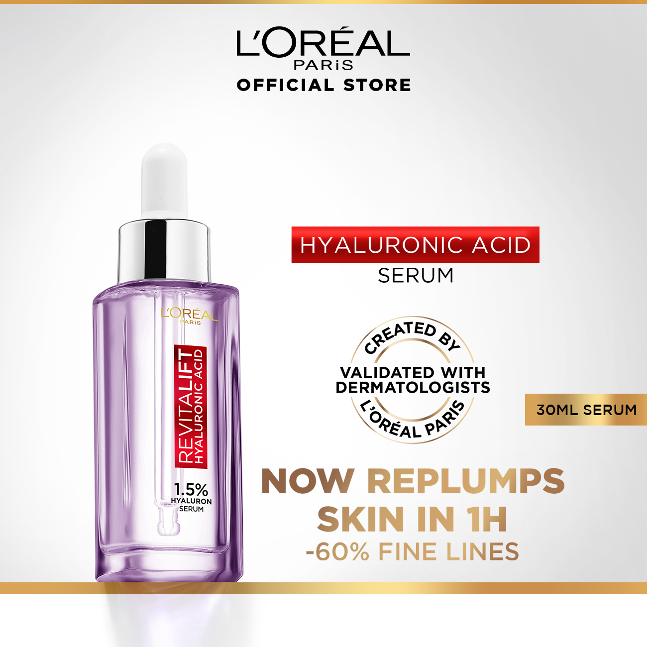 L'Oreal Revitalift 1.5% Hyaluronic Acid Serum 30ml + Glycolic Bright - Image 1