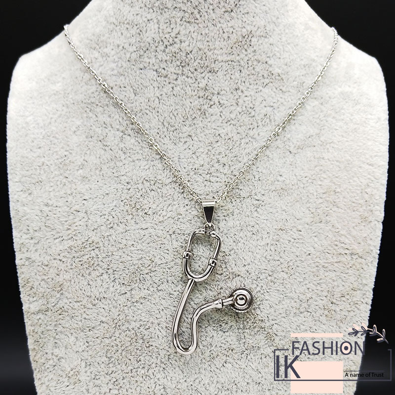 IK Fashion - Doctor Stethoscope Stainless Steel Necklace Silver Color Chain Necklaces for Doctor Nurse Gift Jewelry
