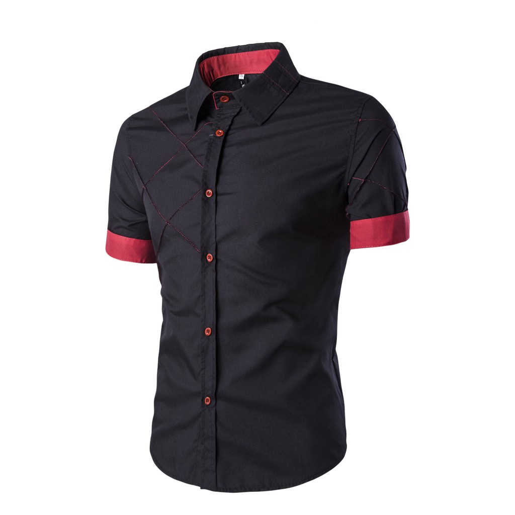 Men Summer Shirts Short Sleeve Slim Fit 