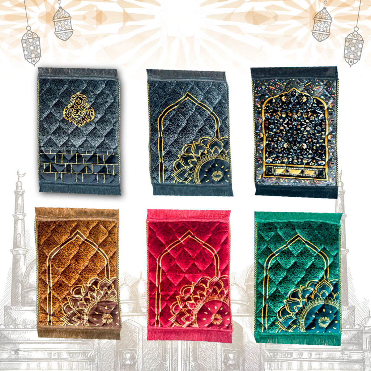 Soft Velvet Kids Prayer Mat 40x60 cm Polyester Embossed Janamaz Rug