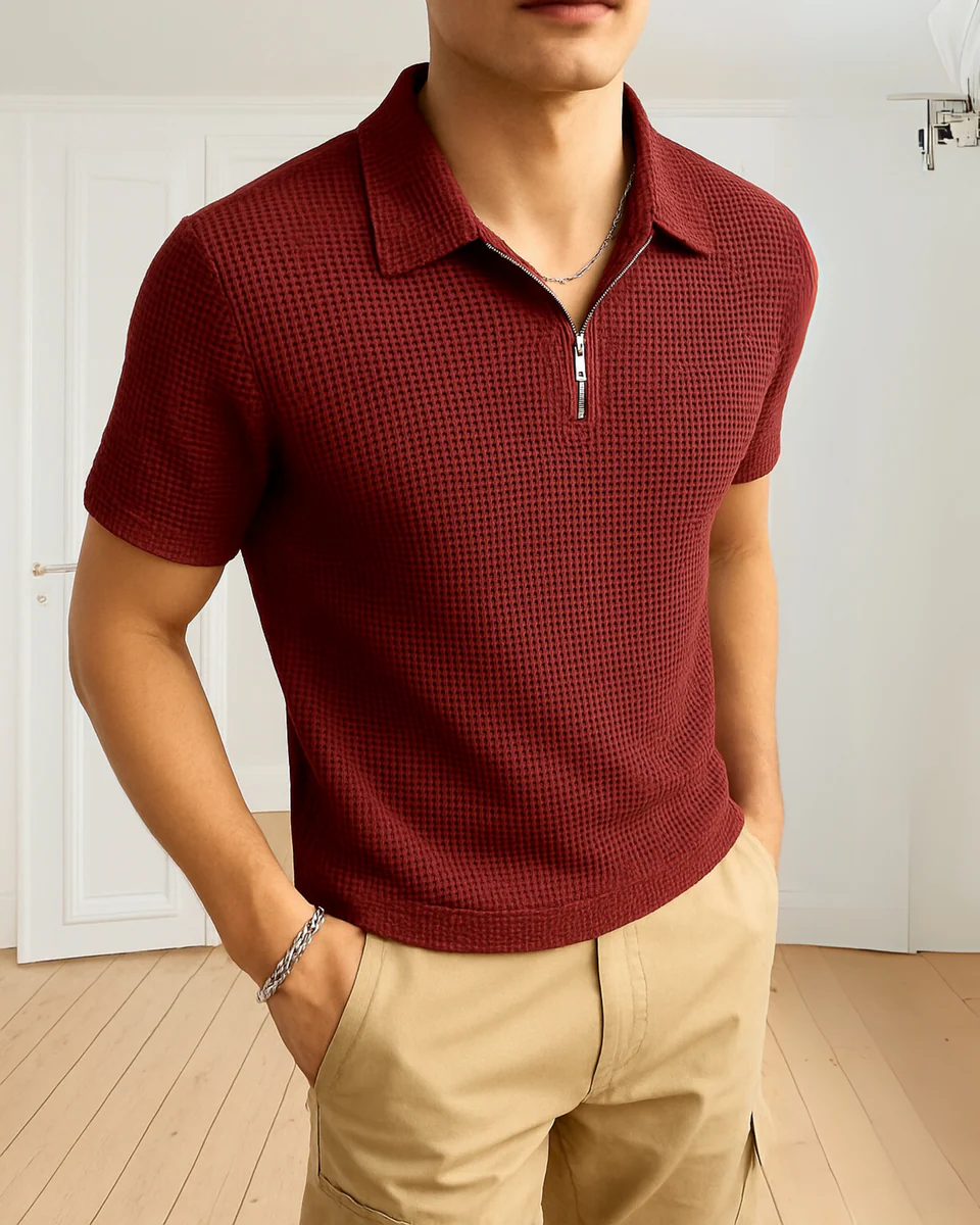 Marron Trendy Waffle Knit Polo Shirts For Men / Polo Tshirts For Men / Men Polo Tshirts / Men Tshirts