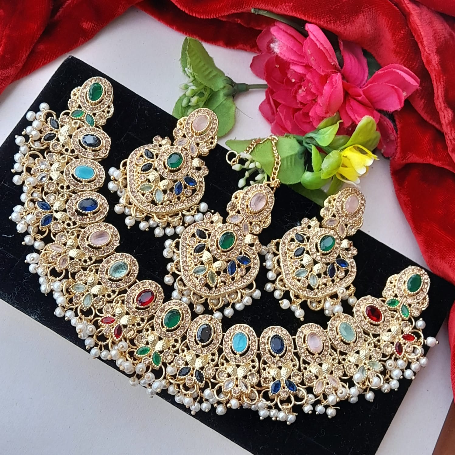 Buy bridal set jewellery maroon gold Online at Best Price in