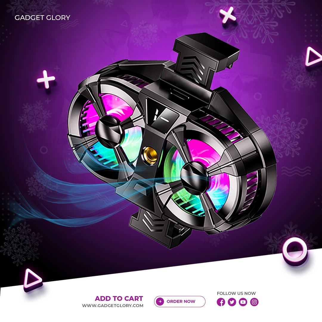 SL-07 Mobile Cooling Fan - Portable Gaming Fan for Smartphones, Adjustable, USB Powered, Silent, RGB Light, Heat Sink, Cold Wind, for PUBG, Free Fire, Gaming, Live Streaming, Smartphone, iPhone, Android - Compact, Durable, High-Quality Cooling Fan