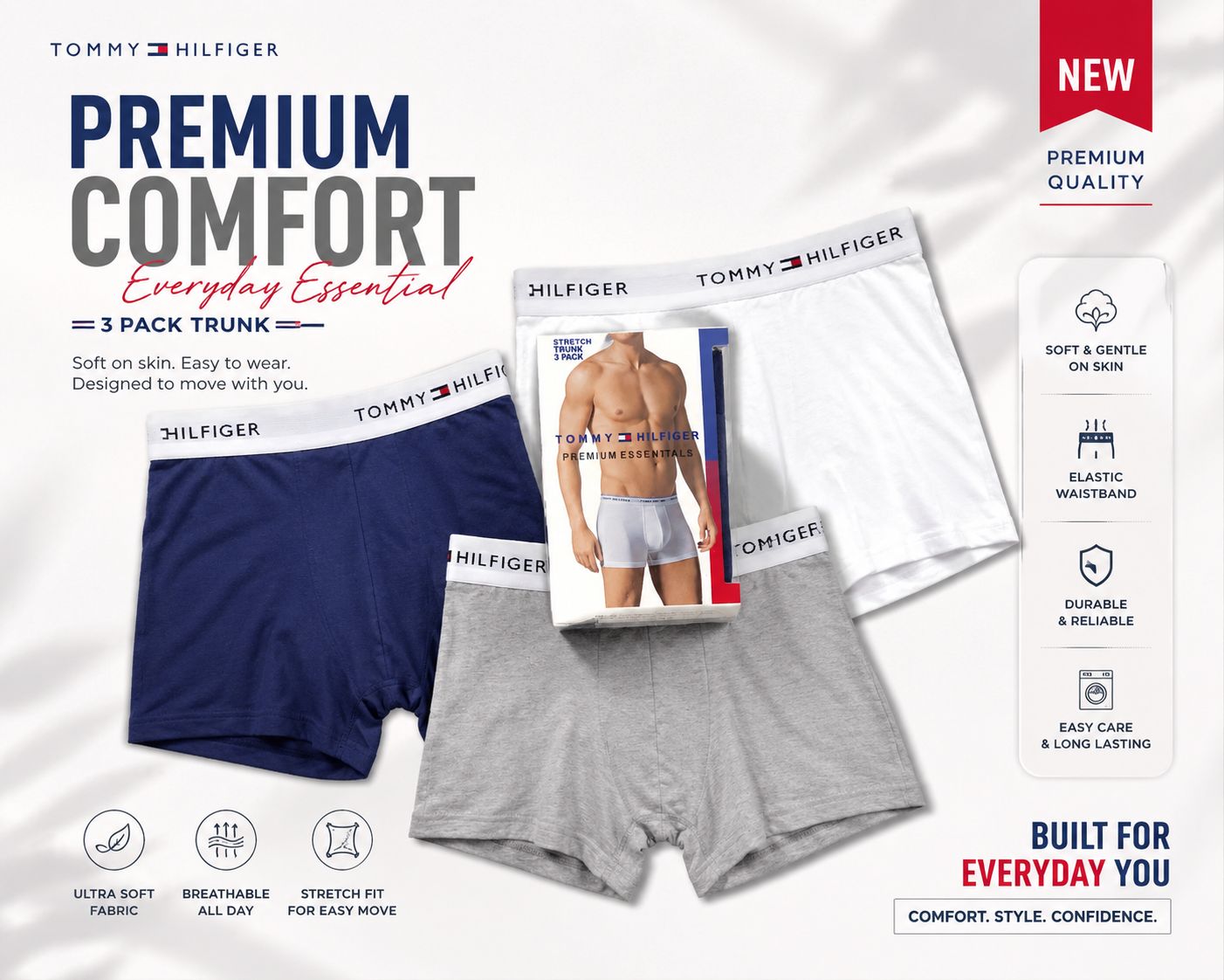 Cotton Boxer Trunks for Men and Boys - 3pack