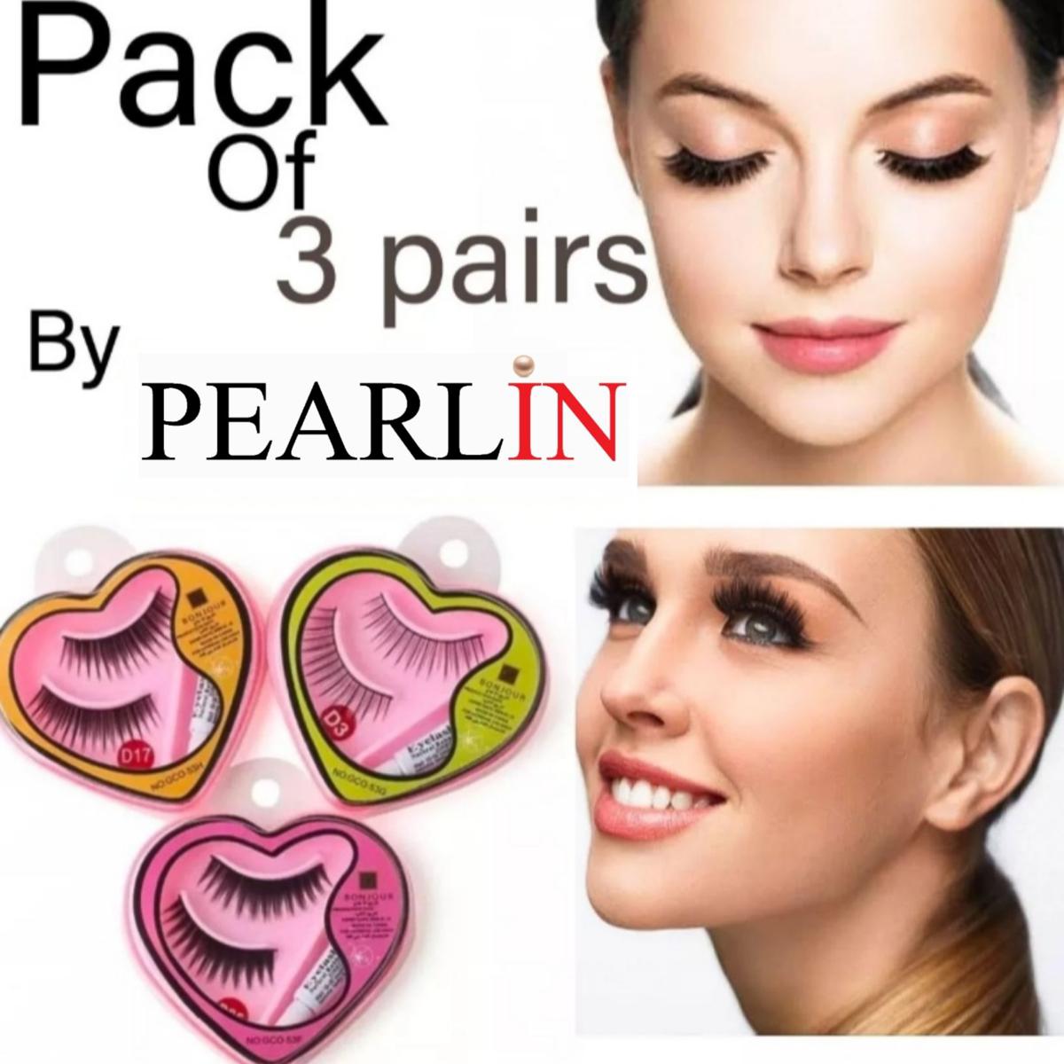 Pearlin 3 pairs 3D eye lashes fake_eyelashes with 3 free glues