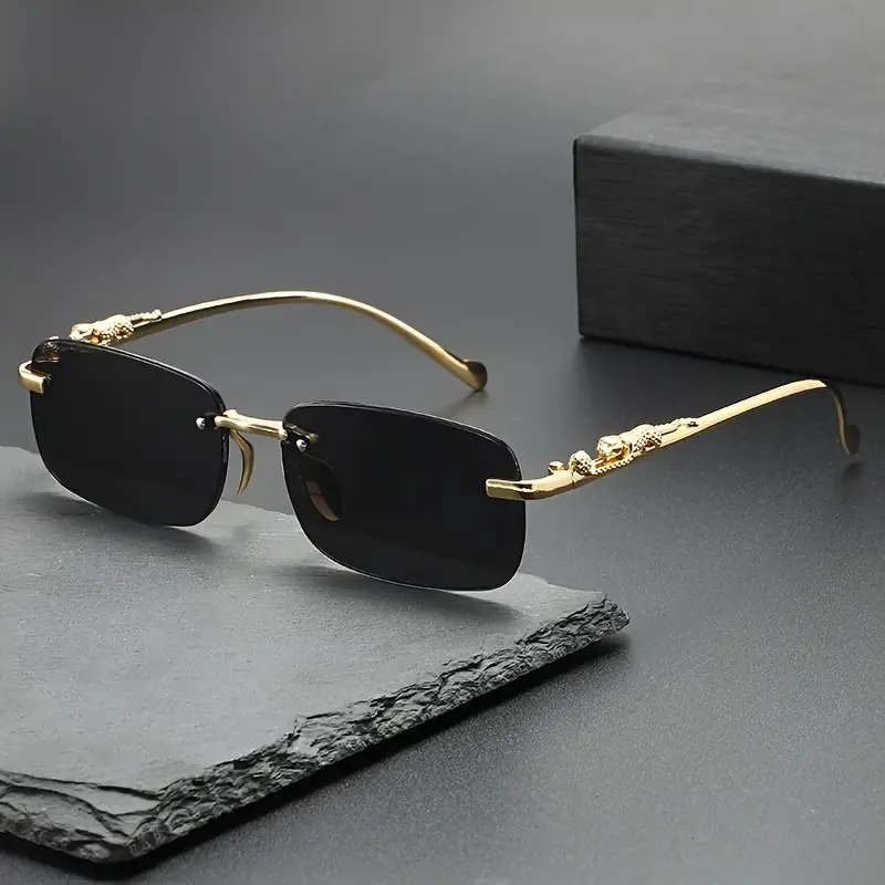 BestWear.pk Premium Metal 🕶️ Fashionable Leopard Print Rimless Square Sunglasses for Men & Women - Rectangle Unisex Eyewear Shades for Ladies - Trendy Vintage Inspired Cheetah Decor Metal Frame Sun Glasses for Girls & Boys