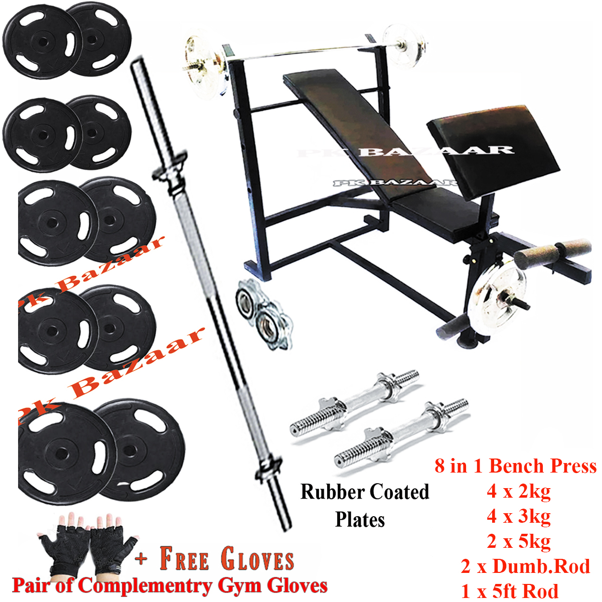 48kg 38kg Set 8 in 1 Multi Position Chest Bench Press Exercises 5ft Rod