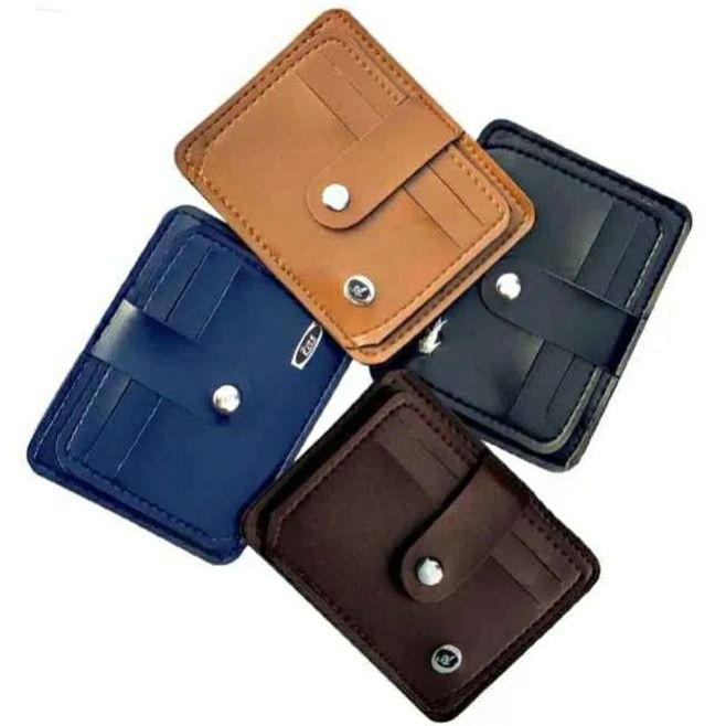 New Slim 9 Pockets Button Down Card Holder Mini Zipper PU Leather Wallet for Men's