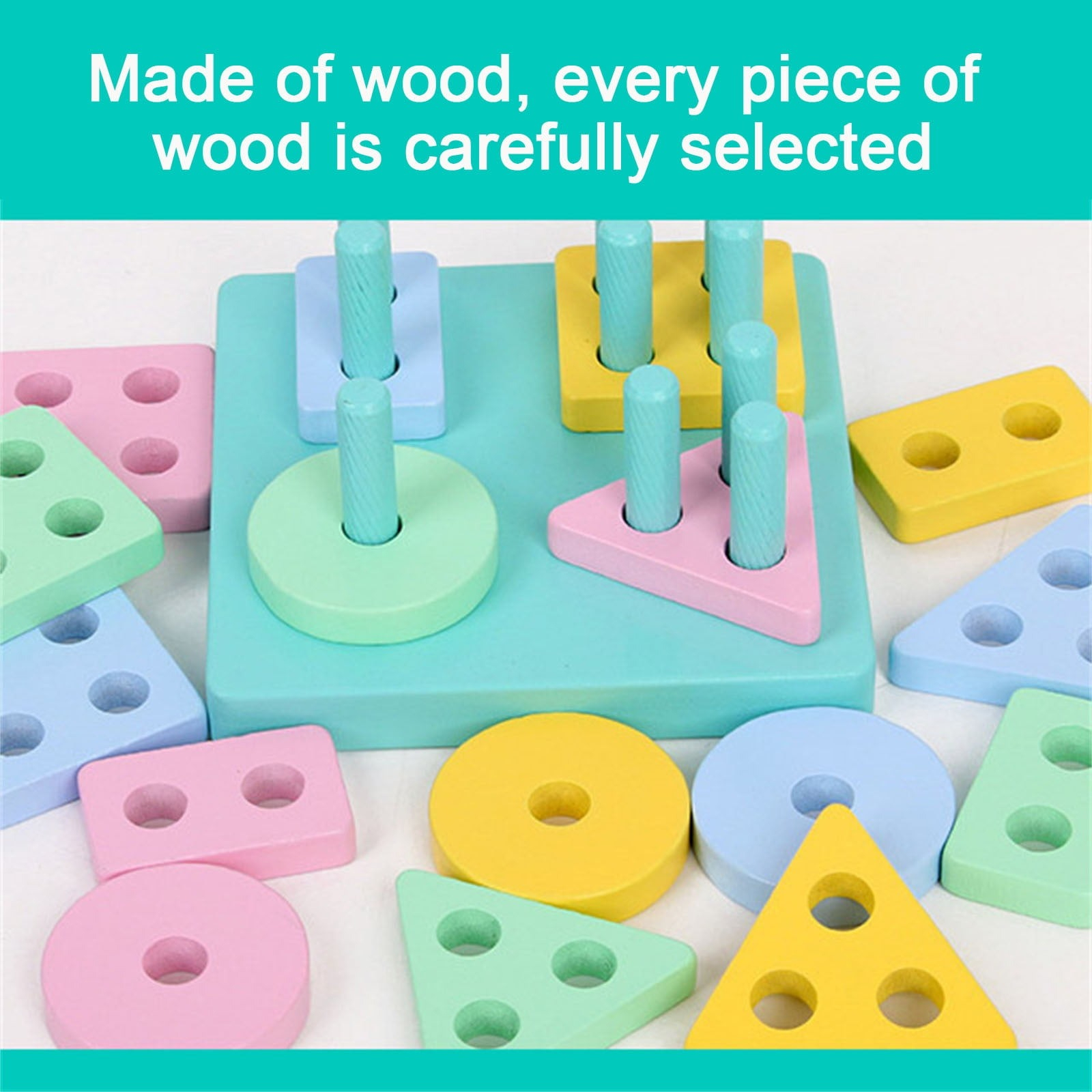 Lewo Wooden Puzzle Toddler Toys Shapes Sorter Preschool Geometric Blocks Stacking Games for Kids Geometric Shape Sorter