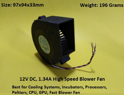 DATECH NMB 12V DC 1.34A High Quality Fast Cooling Blower Fan for PC Incubator Laptop Peltier Processor - Original High Speed Blower Fan - Size 97x94x33mm