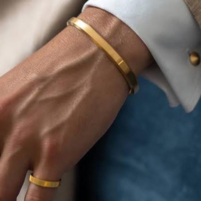 Men's Bracelet Golden Kara Rider Bangle Bracelet with a Combo of Golden Punk Titanium Ring | Biker Edition Combination