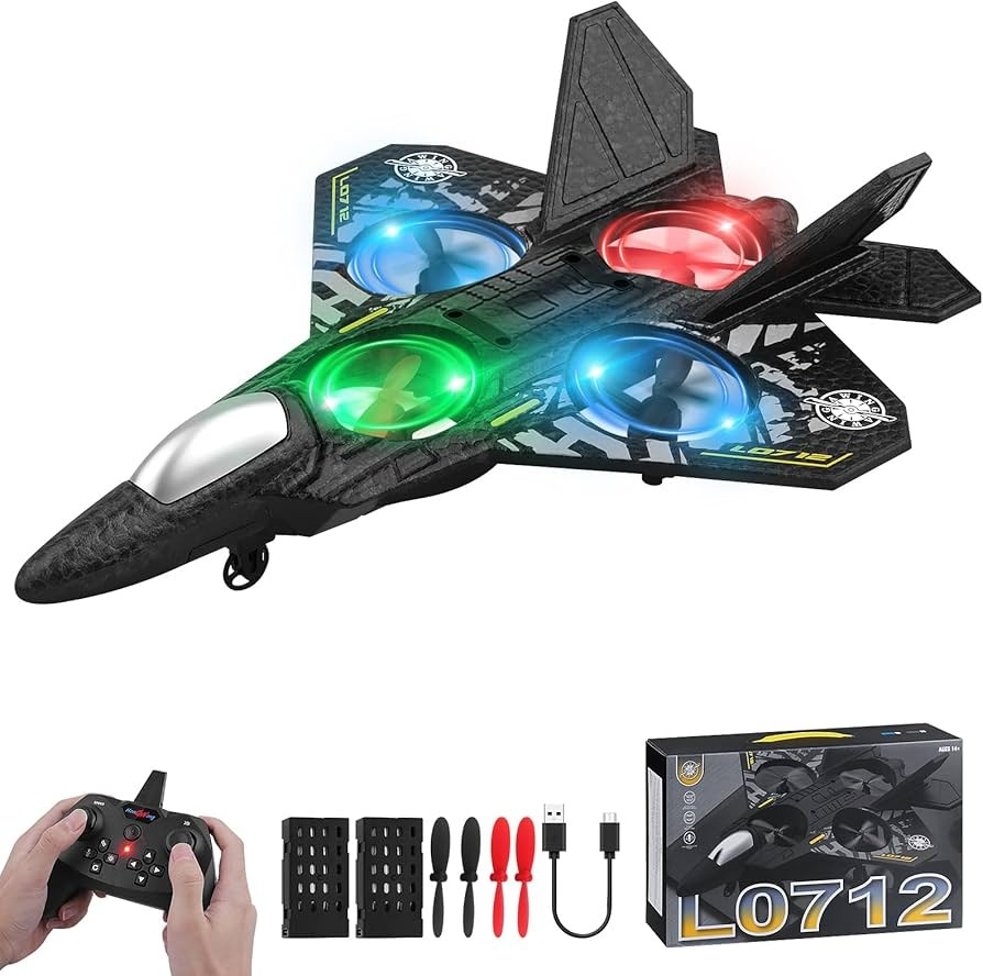 Remote Control Fighter Jet Airplane – 2.4G RC Foam Stunt Plane with LED Light, Durable Flying Toy Drone for Kids’ Entertainment